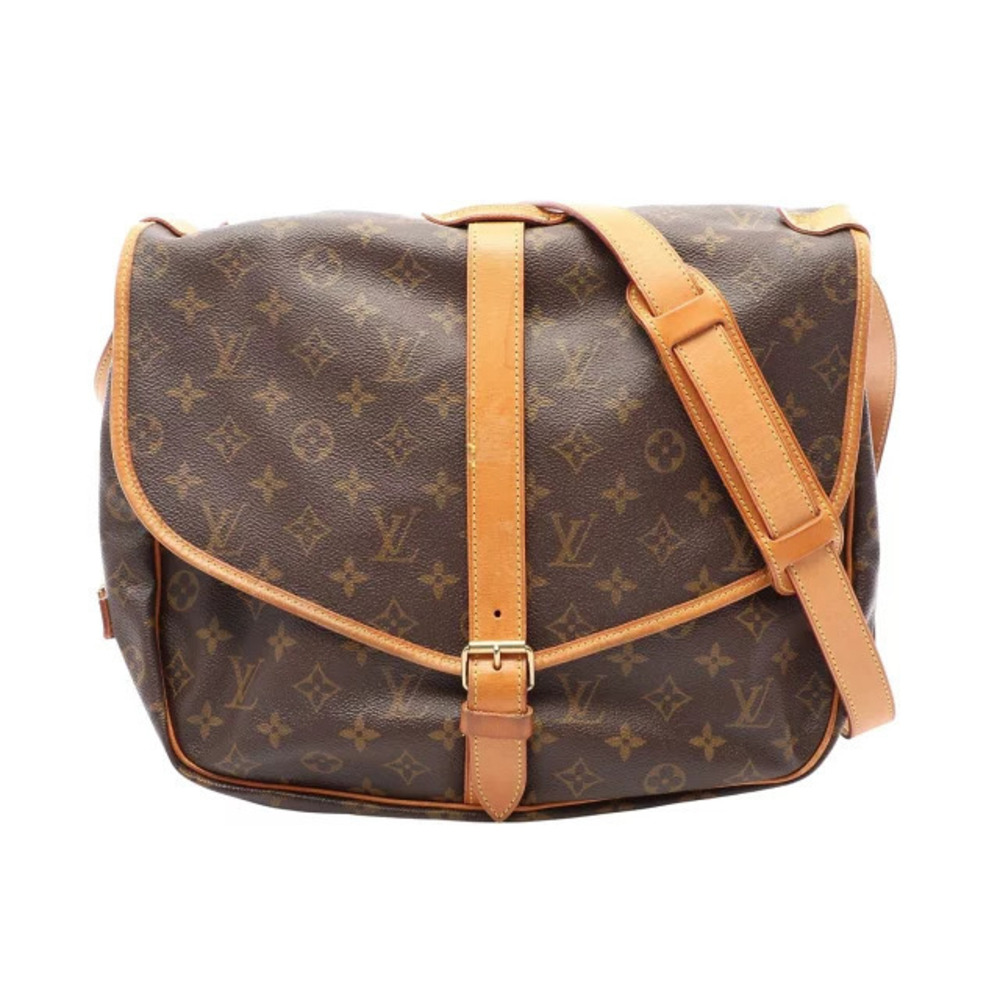 Louis Vuitton Saumur Monogram Canvas Leather Crossbody Bag Brown